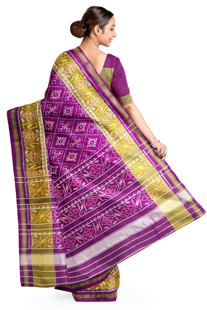 Handwoven Patola pure silk saree in purple  in diamond  pattern