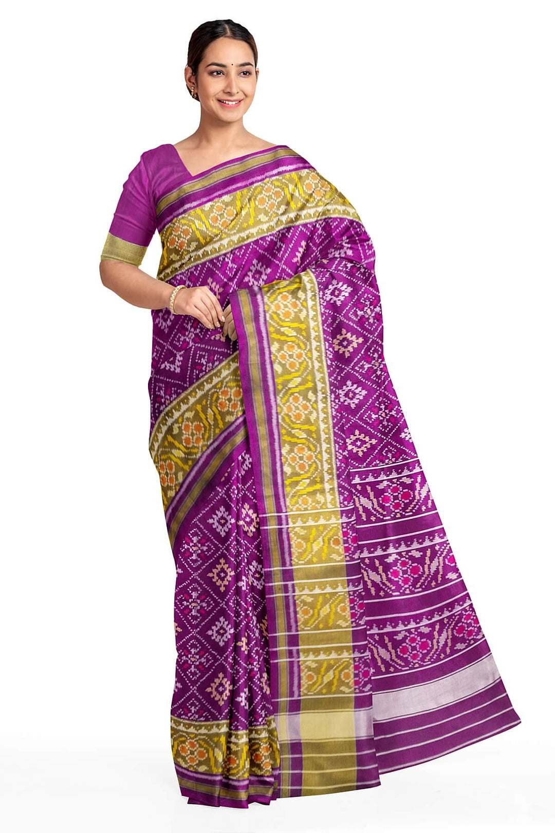 Handwoven Patola pure silk saree in purple  in diamond  pattern