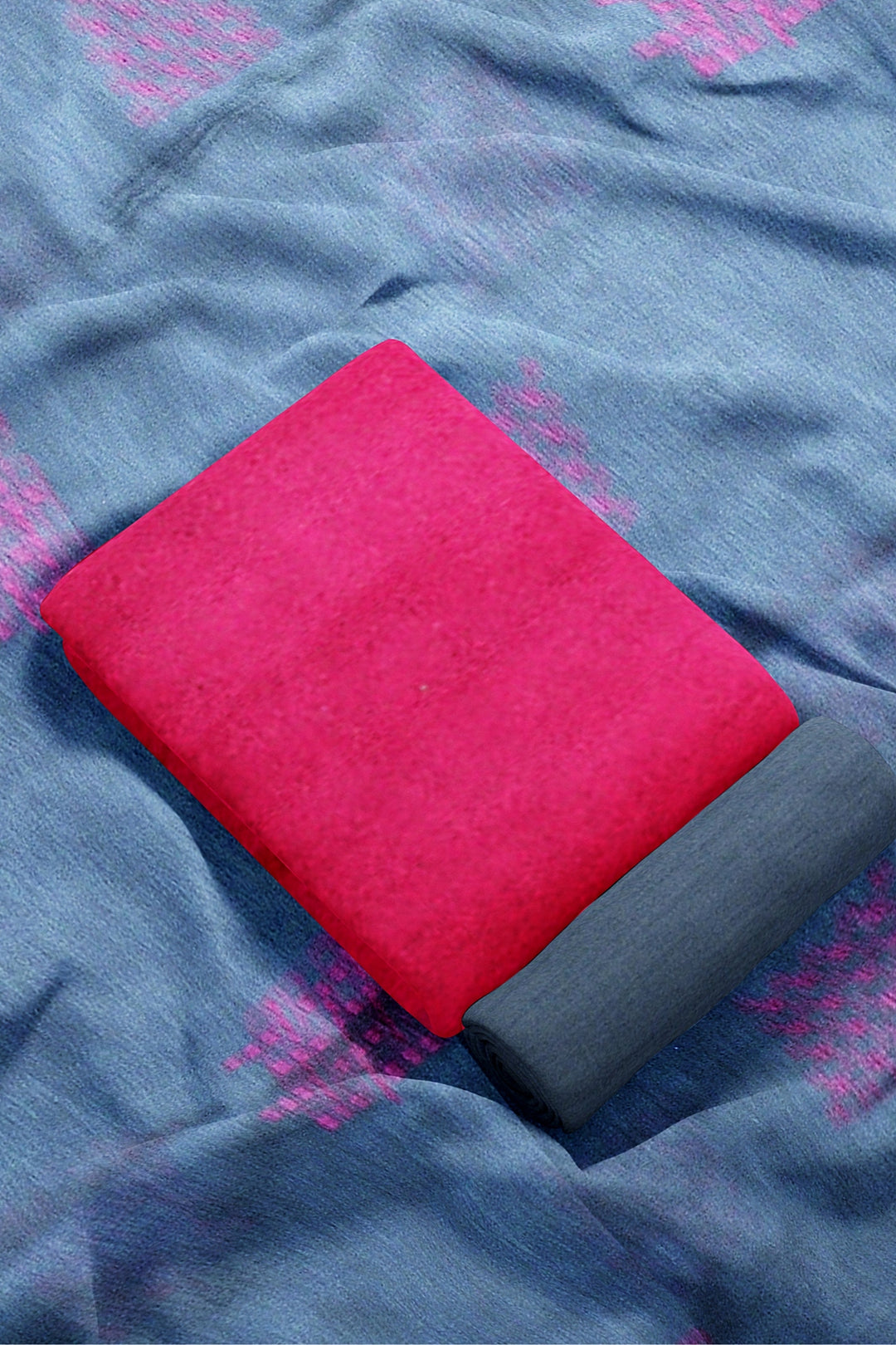 Tussar pure silk  3 piece salwar suit material in pink  & grey