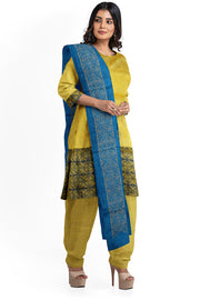 Tussar pure silk  3 piece salwar suit material in beige & blue