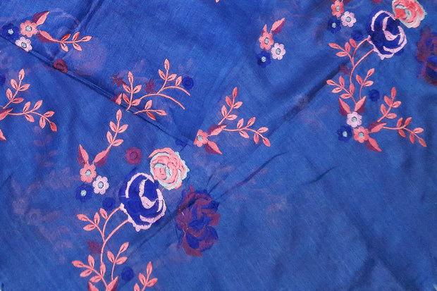 Handloom tussar pure silk dupatta in blue with floral embroidery work