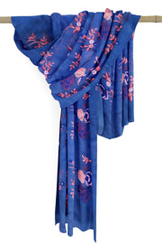 Handloom tussar pure silk dupatta in blue with floral embroidery work