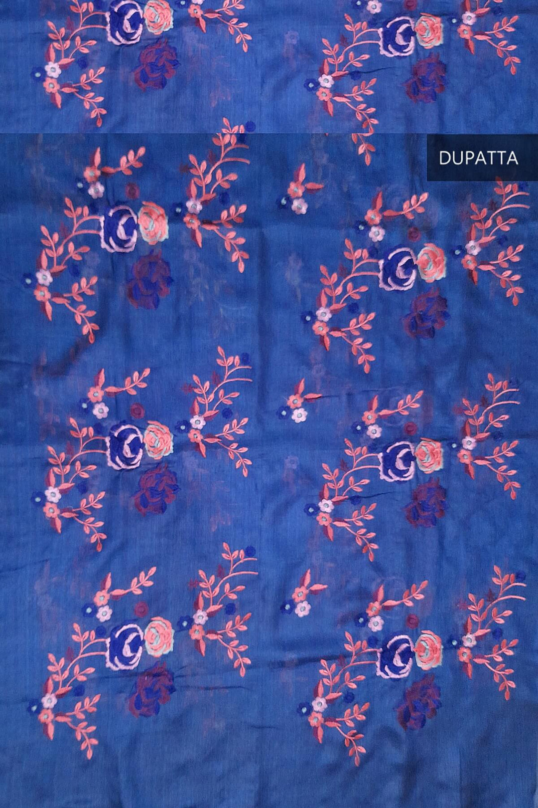 Handloom tussar pure silk dupatta in blue with floral embroidery work