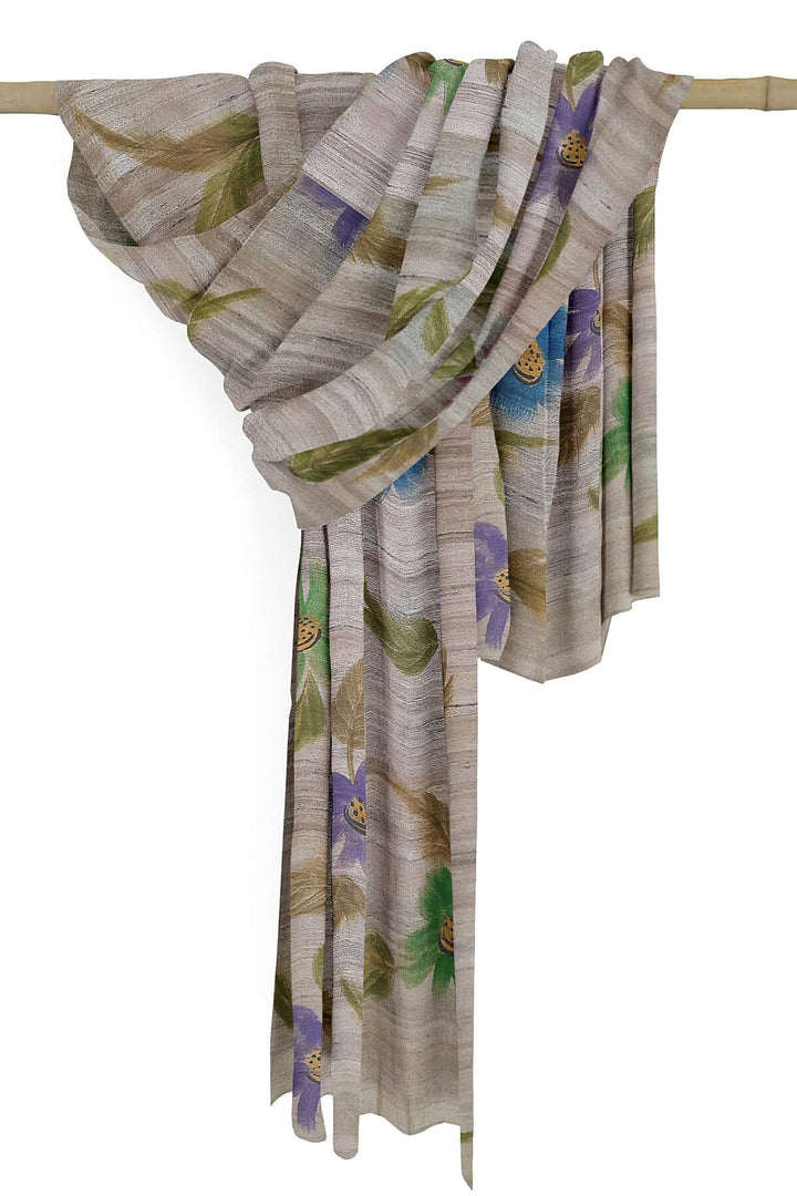 Handloom tussar pure silk dupatta  with hand painted floral pattern