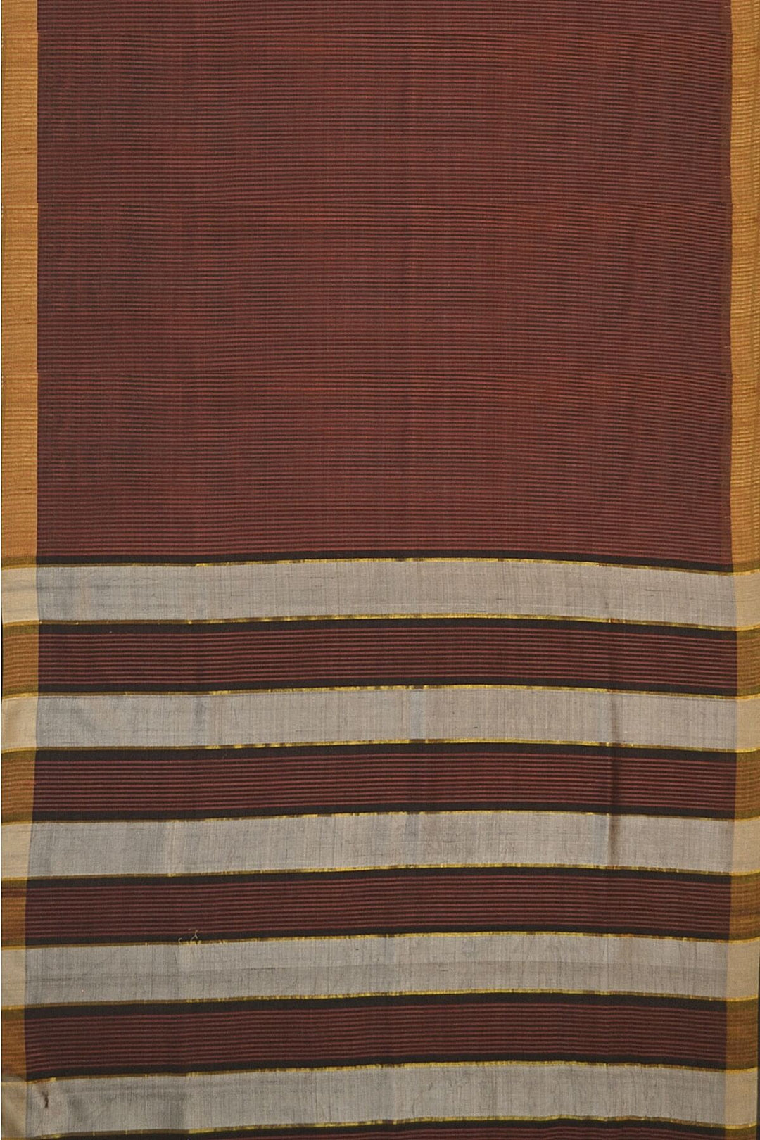 Handloom desi tussar silk saree in brown in self stripes - Anivartee