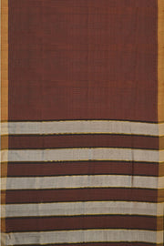 Handloom desi tussar silk saree in brown in self stripes - Anivartee