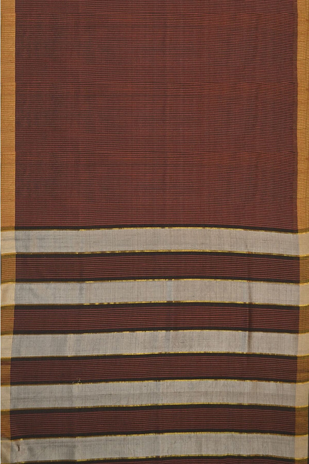 Handloom desi tussar silk saree in brown in self stripes - Anivartee