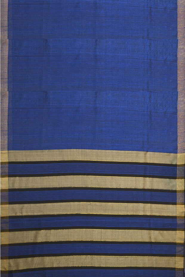 Handloom desi tussar silk saree in blue in self stripes - Anivartee