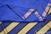 Handloom desi tussar silk saree in blue in self stripes - Anivartee