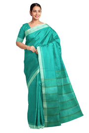 Handloom desi tussar pure silk saree in fine striped aqua blue