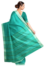 Handloom desi tussar pure silk saree in fine striped aqua blue
