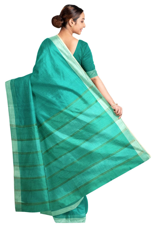 Handloom desi tussar pure silk saree in fine striped aqua blue