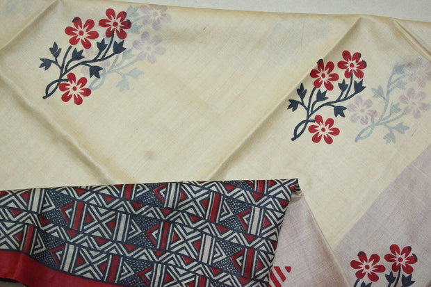 Handloom desi tussar pure silk printed saree with floral pattern