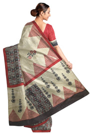 Handloom desi tussar pure silk printed saree with floral pattern