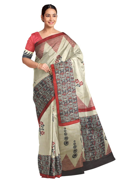 Handloom desi tussar pure silk printed saree with floral pattern