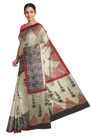 Handloom desi tussar pure silk printed saree with floral pattern