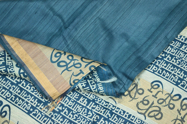 Handloom desi tussar pure silk saree with Indian language print