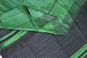 Handloom desi tussar pure silk saree  in striped green  with contrast pallu in black