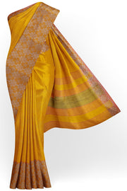 Handloom desi tussar pure silk saree in yellow with floral pattern in border