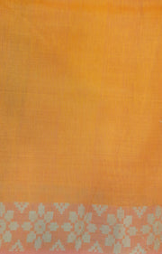 Handloom desi tussar pure silk saree in orange with floral pattern in border