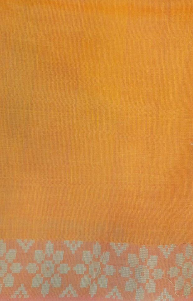 Handloom desi tussar pure silk saree in orange with floral pattern in border
