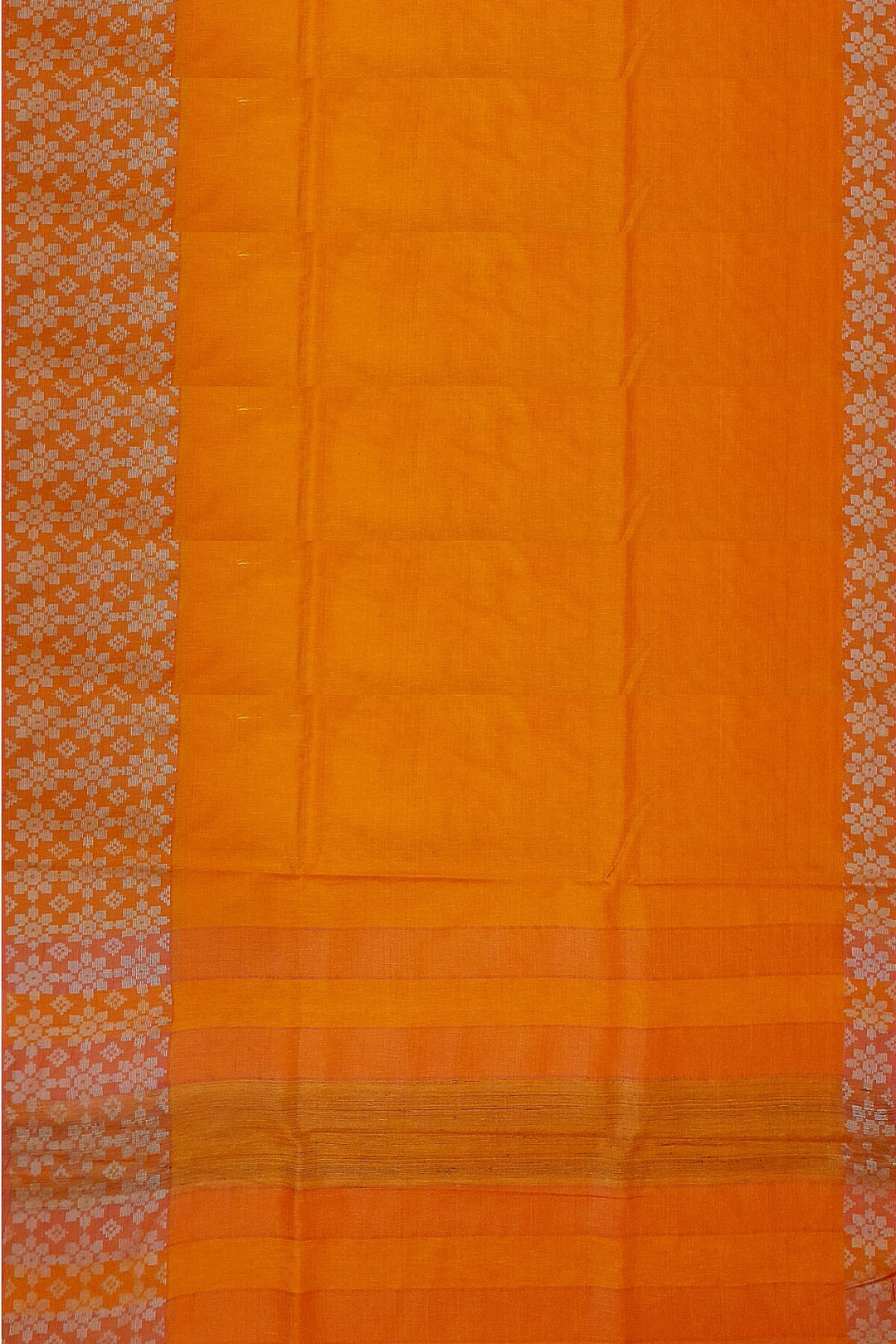 Handloom desi tussar pure silk saree in orange with floral pattern in border