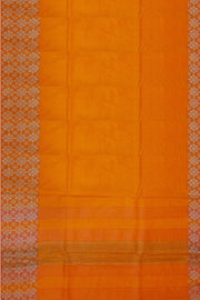 Handloom desi tussar pure silk saree in orange with floral pattern in border