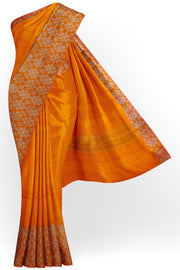 Handloom desi tussar pure silk saree in orange with floral pattern in border