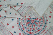 Handloom desi tussar silk saree in off white with multicolour kantha work all over