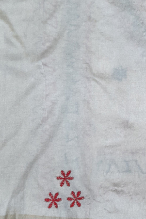 Handloom desi tussar silk saree in off white with multicolour kantha work all over