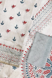 Handloom desi tussar silk saree in off white with multicolour kantha work all over