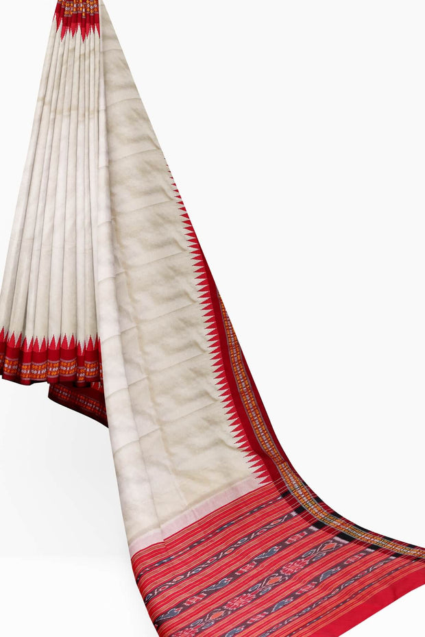 Vidarbha tussar pure silk saree in beige with karvati temple border