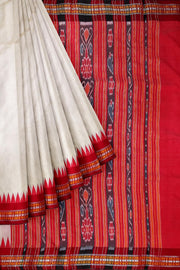 Vidarbha tussar pure silk saree in beige with karvati temple border