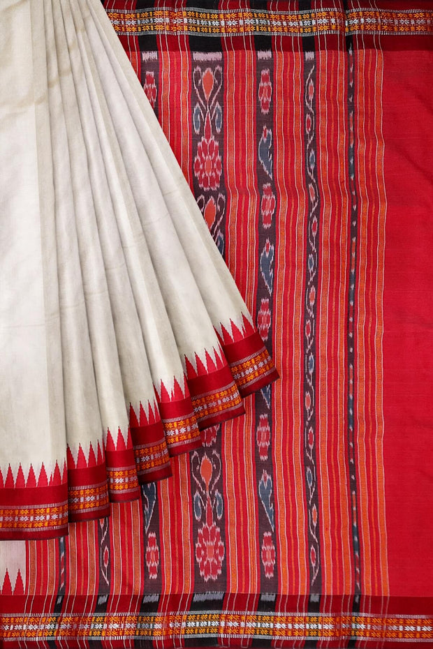 Vidarbha tussar pure silk saree in beige with karvati temple border