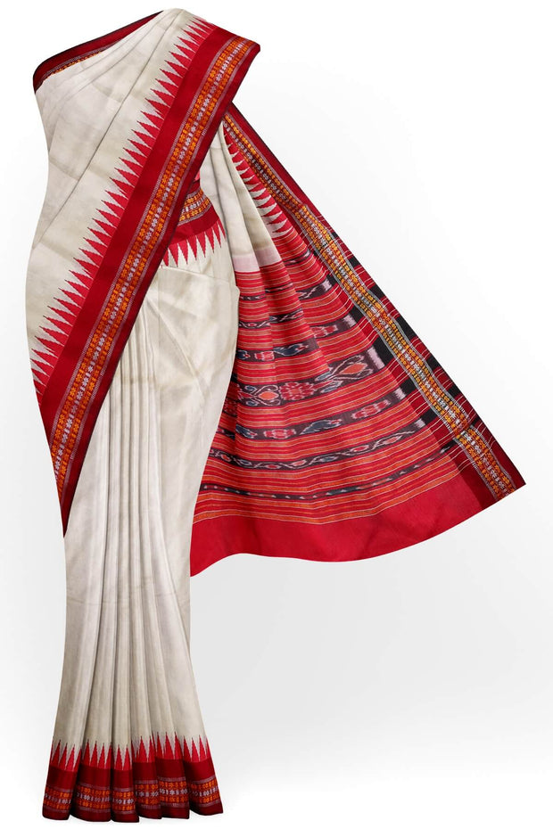 Vidarbha tussar pure silk saree in beige with karvati temple border