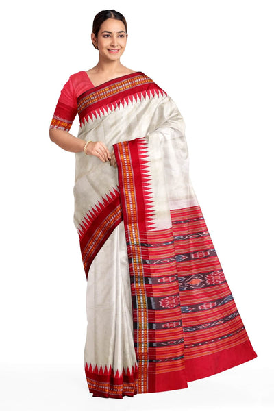 Vidarbha tussar pure silk saree in beige with karvati temple border