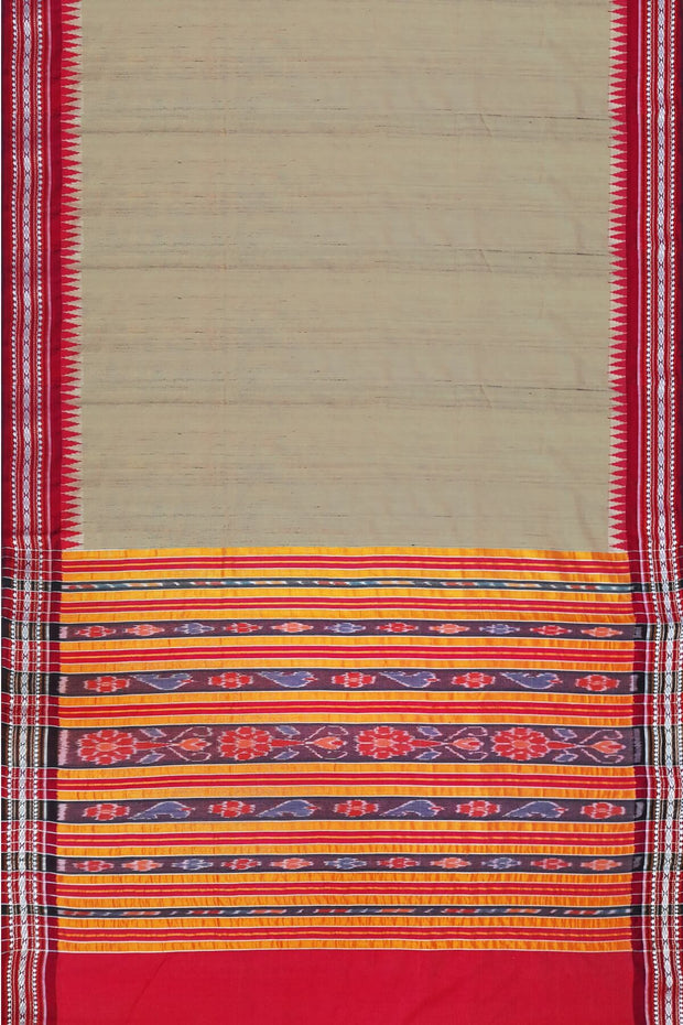 Vidarbha tussar pure silk saree in beige with karvati temple border in red