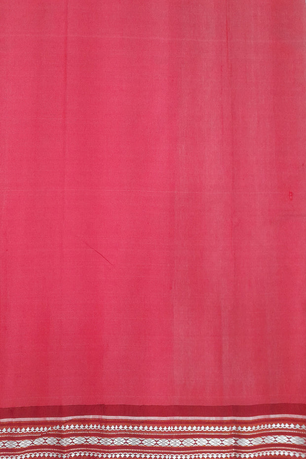 Vidarbha tussar pure silk saree in beige with karvati temple border in pink