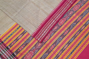 Vidarbha tussar pure silk saree in beige with karvati temple border in pink