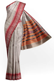 Vidarbha tussar pure silk saree in beige with karvati temple border in pink