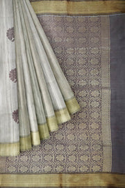 Desi tussar pure silk saree in snuff colour floral motifs on the body