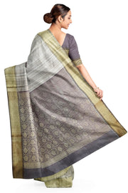 Desi tussar pure silk saree in snuff colour floral motifs on the body