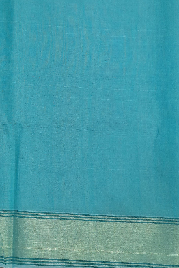 Desi tussar pure silk saree in teal blue  colour floral motifs on the body and a zari pallu in floral pattern