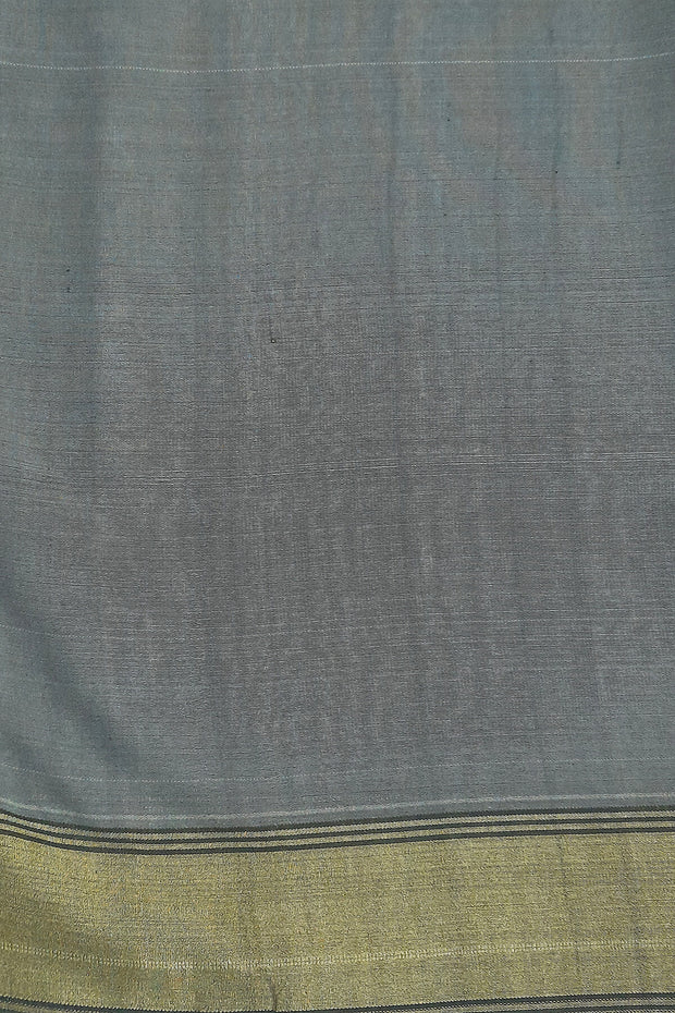 Desi tussar pure silk saree in slate grey  colour floral motifs on the body