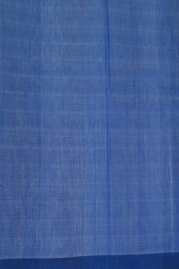 Desi tussar pure silk saree in blue colour temple border and ikat woven pallu