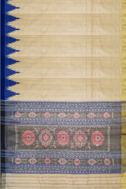 Desi tussar pure silk saree in blue colour temple border and ikat woven pallu