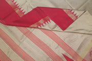 Desi tussar pure silk saree in dupion finish in beige with temple border .