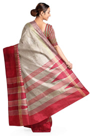 Desi tussar pure silk saree in dupion finish in beige with temple border .