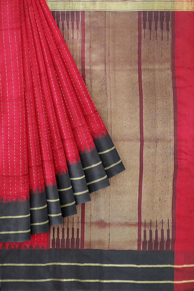 Desi tussar pure silk saree in dupion finish in red