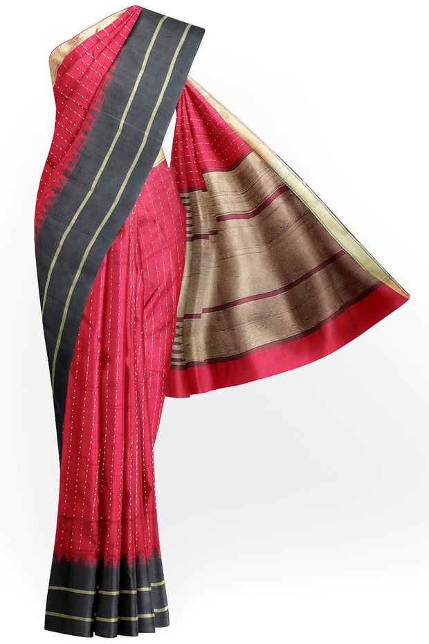 Desi tussar pure silk saree in dupion finish in red